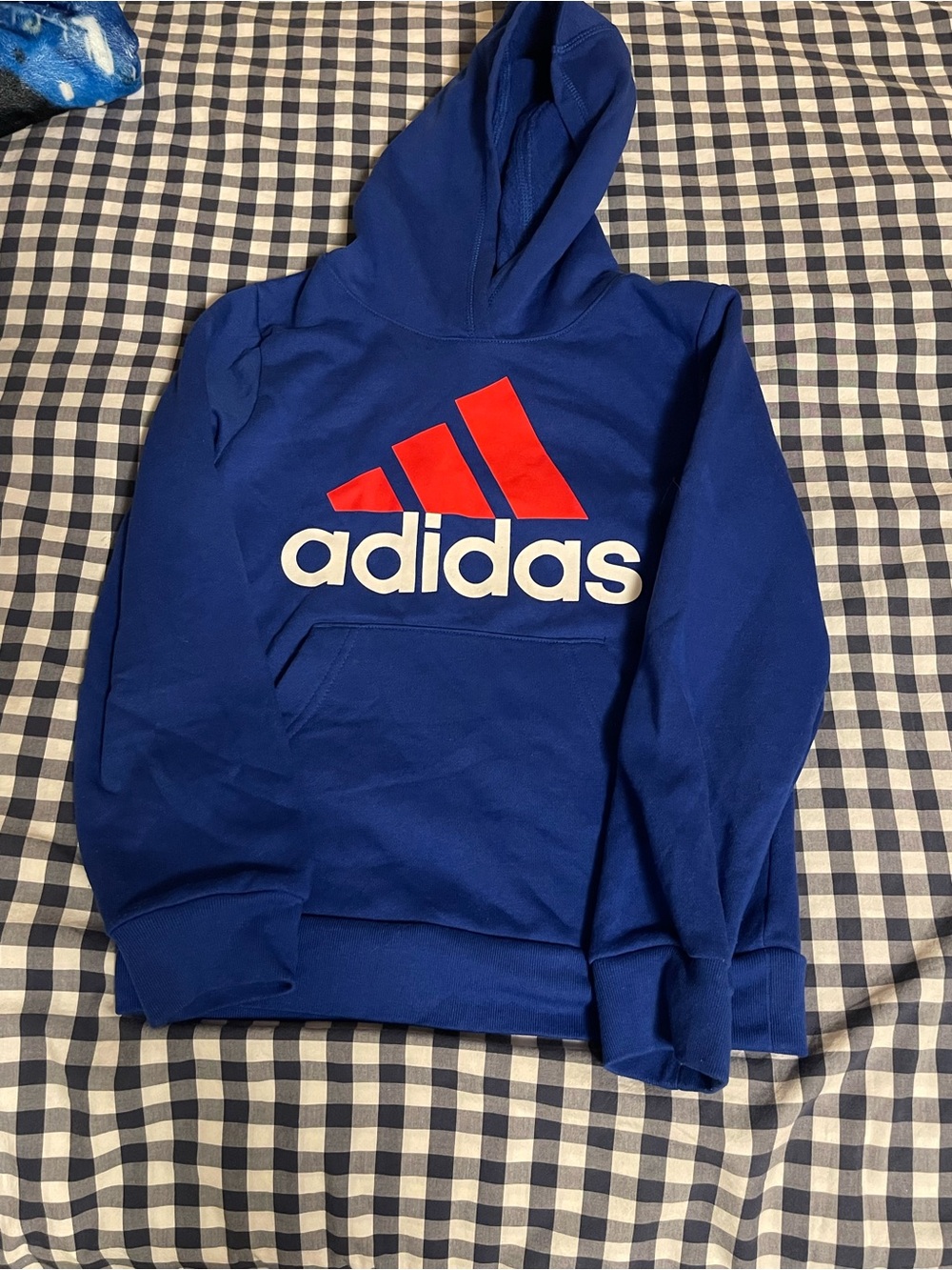 adidas Blue Pullover Hoodie with Red Accent